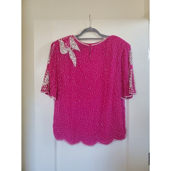 Vintage Mark & John II Silk Intricately Beaded Sequined Blouse India, Size XL - Picture 8 of 13